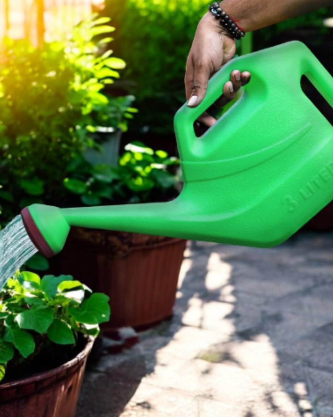 3L Green Plastic Water Can with Spray Nozzle For Plants