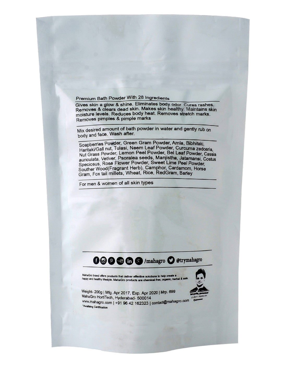 Bath Powder- Herbal, Organic & No Chemicals- MahaGro- 200g (Pack of 5) - MahaGro™